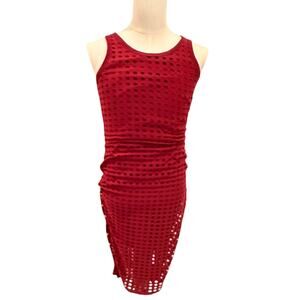 Belle Sky Dark Red Eyelet Dress